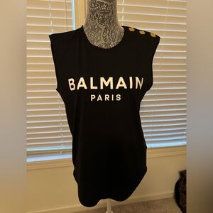 Balmain Black Muscle Tee with Gold Accents size medium